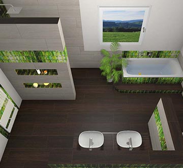 Badezimmer als Skizze und 3D Ansicht kombiniert